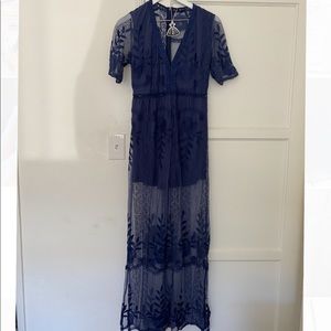 Blue lace romper maxi dress brand new/never worn
